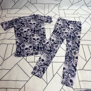 Bums & Roses‎ Pajama Set 4T Black White Floral Skull Bamboo Viscose PJ Set